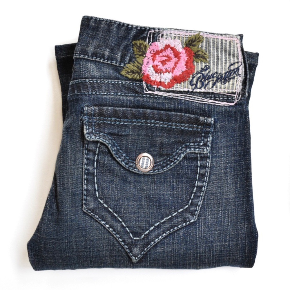 Blue Tattoo Embroidered Bootcut Jeans